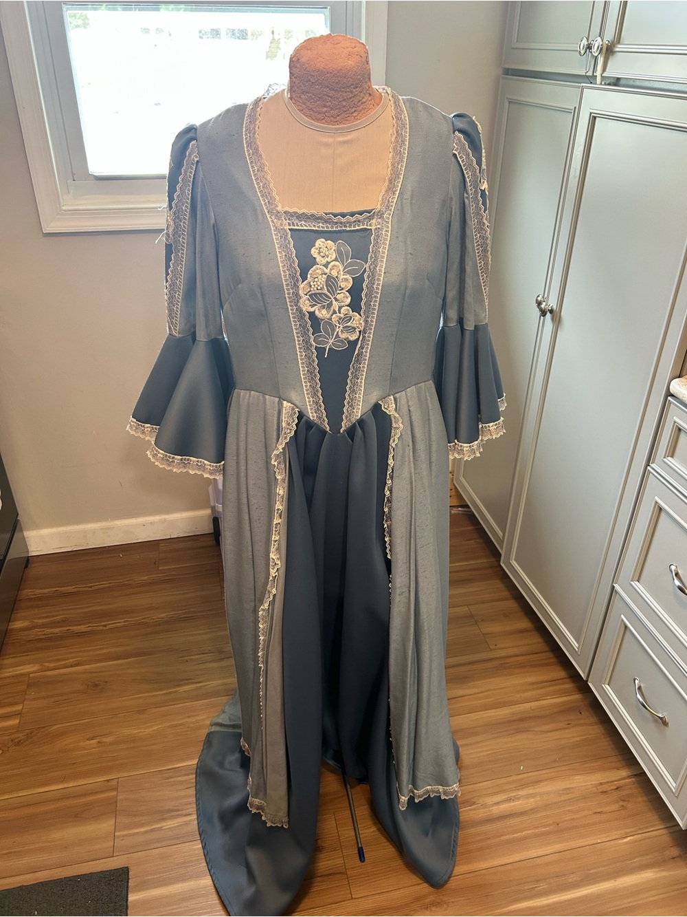 Vintage-Style Civil War Blue Lace Trim Gown Size Large